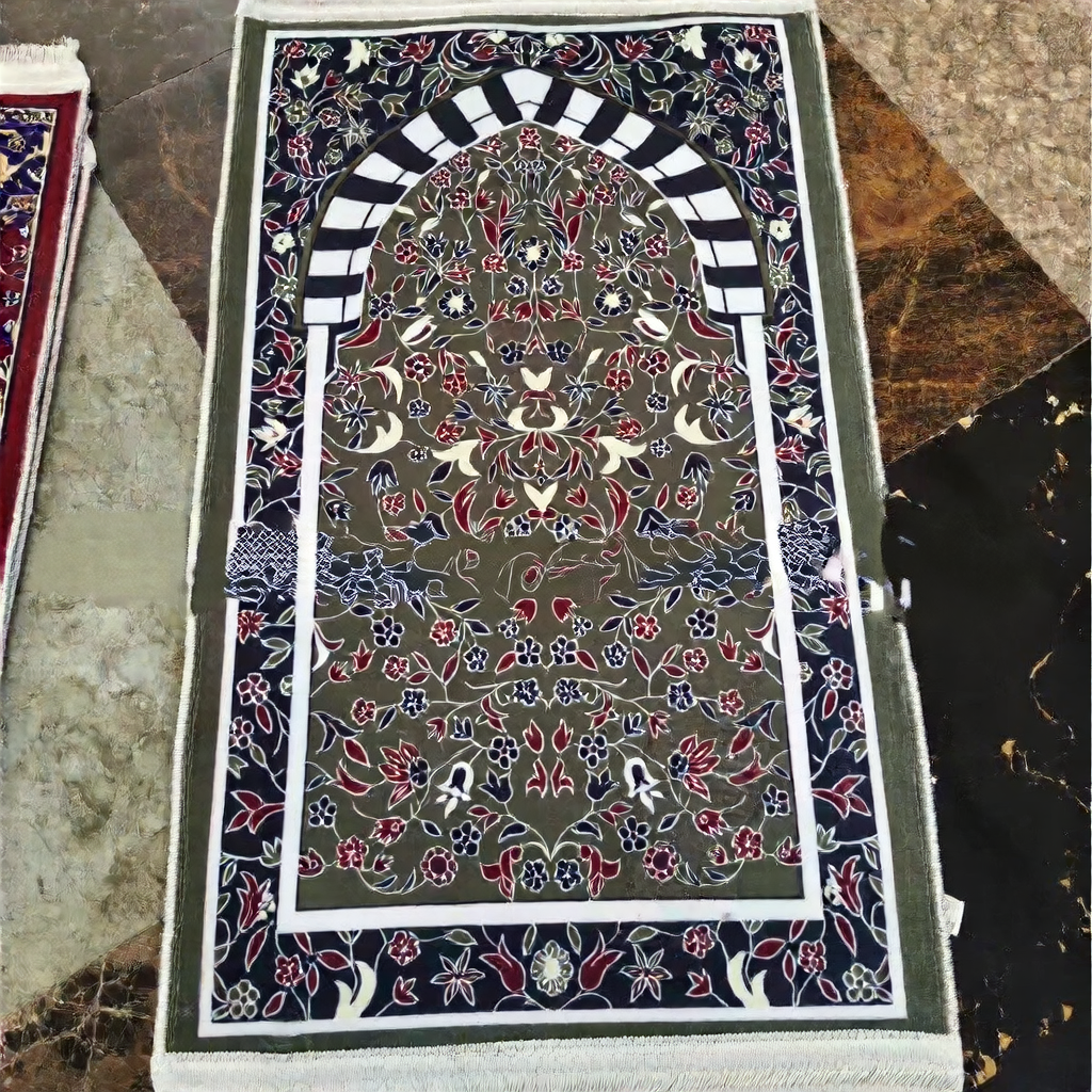 Velvet Printed Prayer Mat with Tassel, Portable and Washable