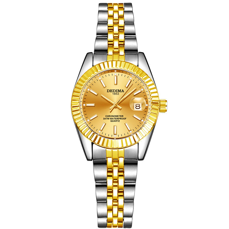 Gold Band Calendar Luminous Waterproof Watch