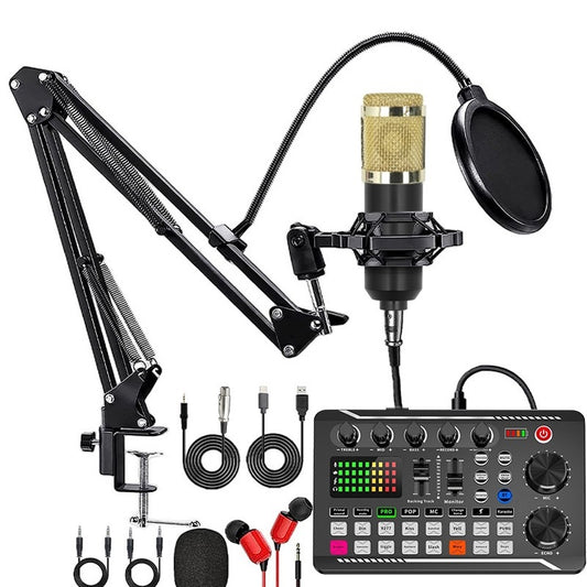 A complete set of live streaming sound card matching equipmentt