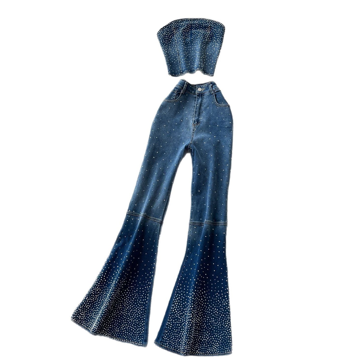 Women's Denim Sleeveless Top and Flared Pants Set