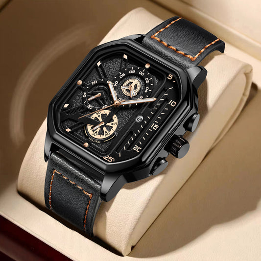 Square Men's Watch with Double-Layer Dial