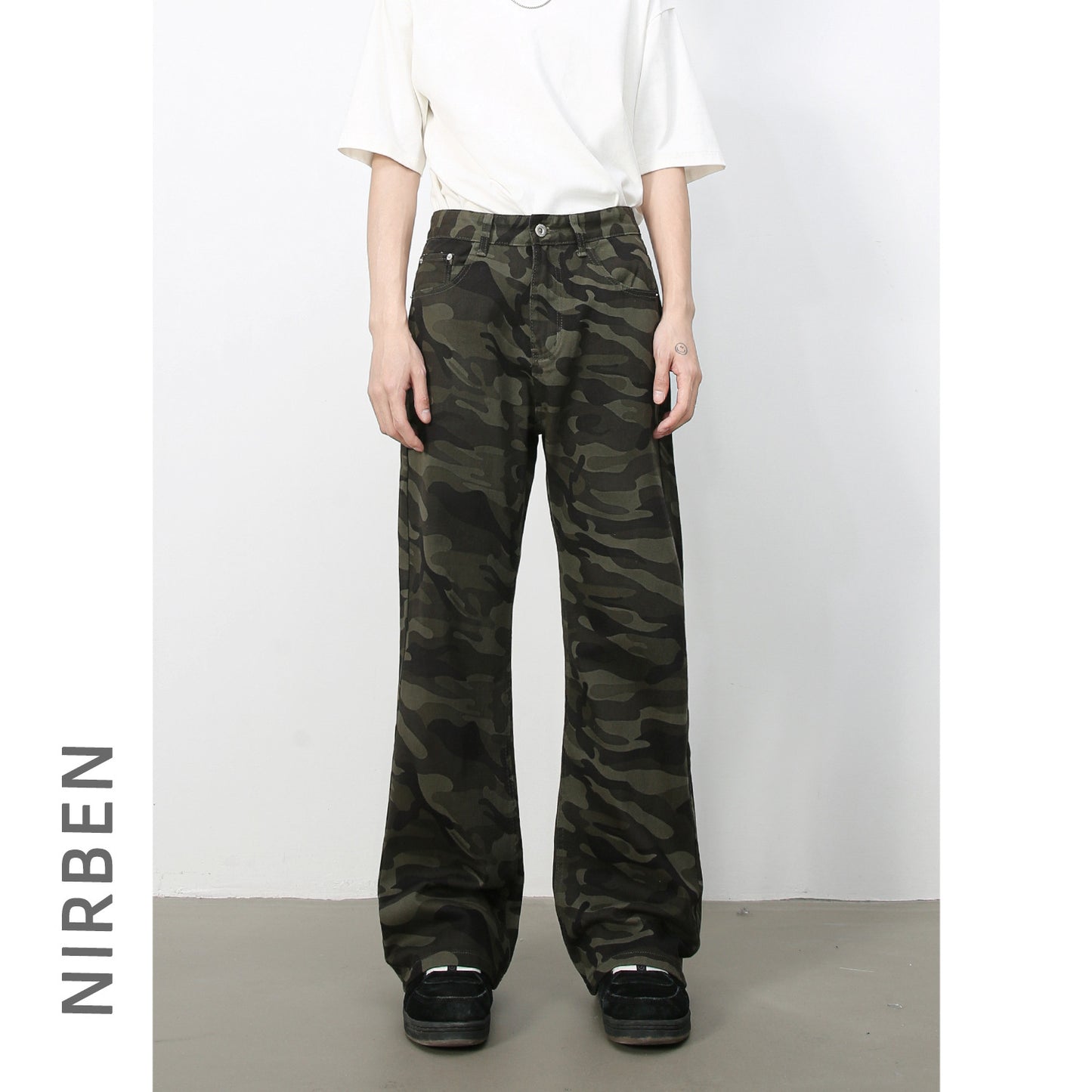 American retro camouflage slightly flared jeans