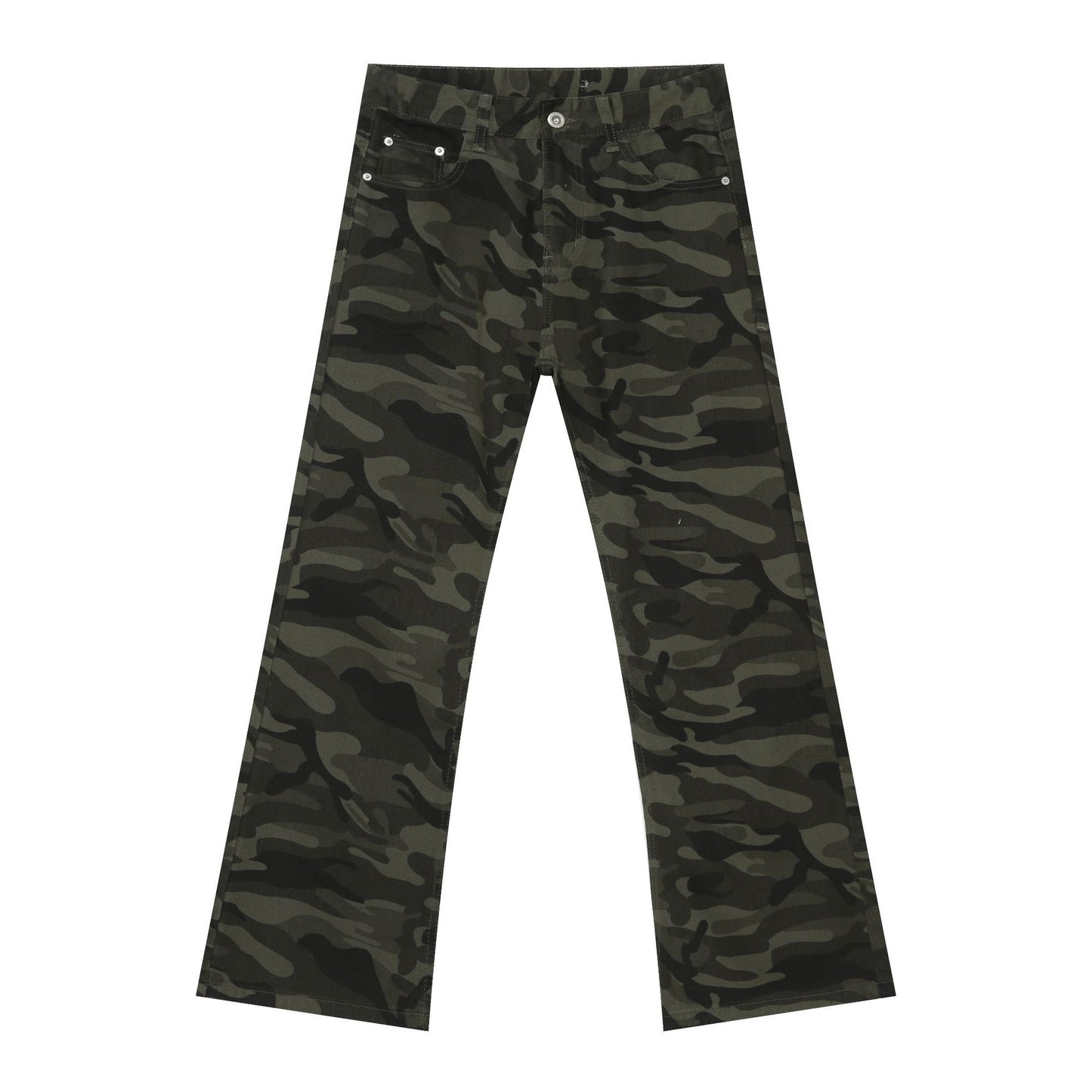 American retro camouflage slightly flared jeans